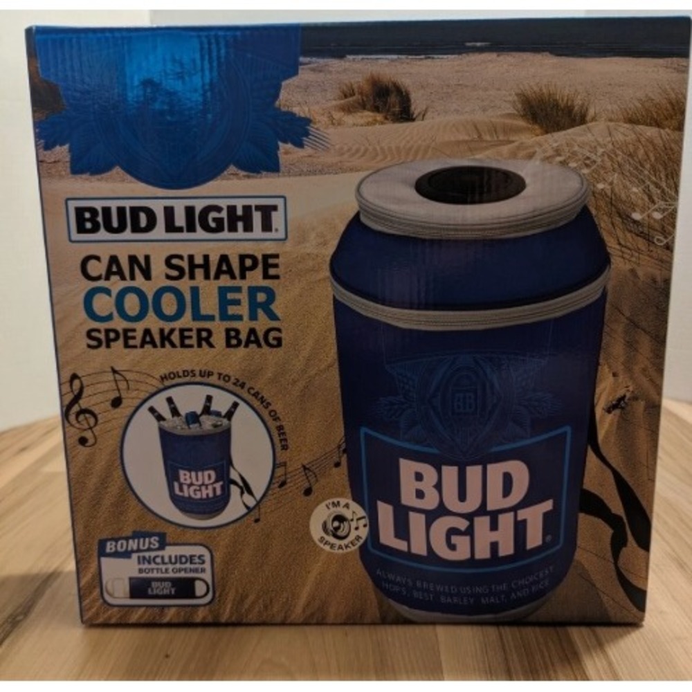Bud Light Can Shape Cooler Speaker Bag Blue New Bluetooth 24 Can Capacity